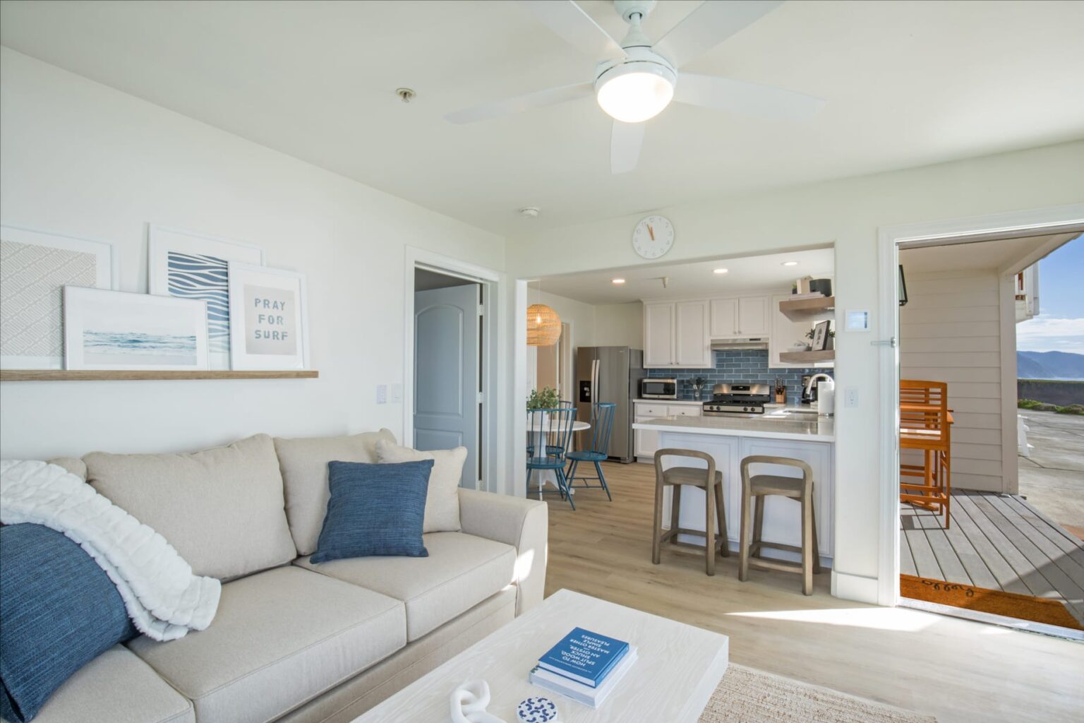 A Living Room with a Comfortable Couch, a Coffee Table in Shelter Cove, CA